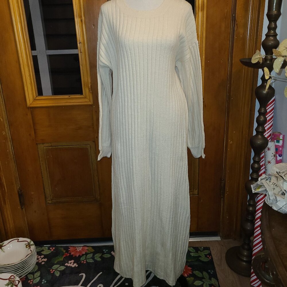NWT Anthropologie Moon River Knit Sweater Dress Maxi Oatmeal SZ M Fit to XL